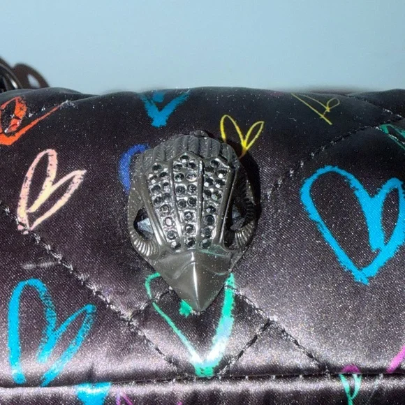 Kurt Geiger EUC Black Recycled Quilted Shoulder Bag with Multi-Colored Hearts - Picture 3 of 9